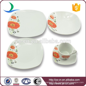 Material de cerámica placas de cena blancas con impresión de amapola